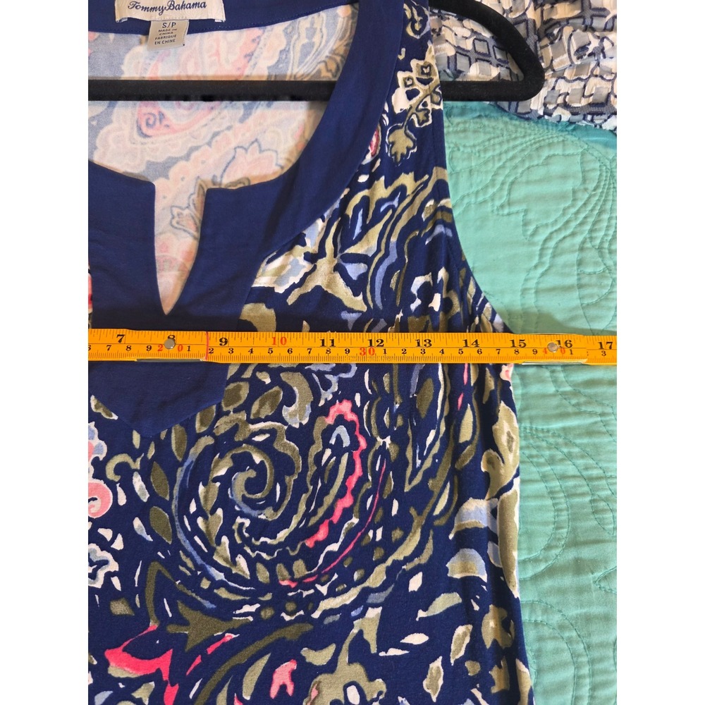 Tommy Bahama Paisley Promenade Tambour Dress Navy Blue Small TW616930 Pockets - Picture 7 of 9